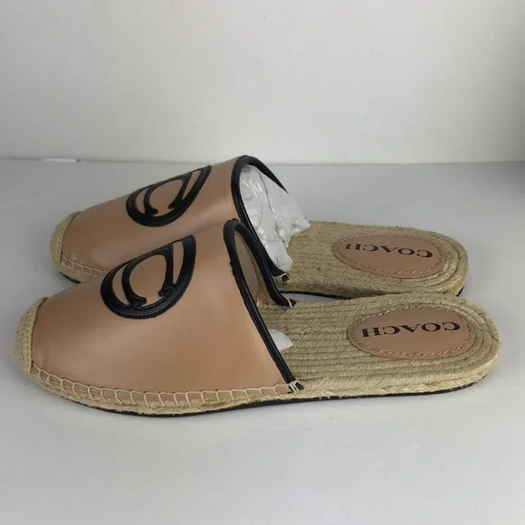 NEW Coach Channing Beechwood Chic Leather Espadrille Slides Mules Flats 9 - Picture 6 of 10